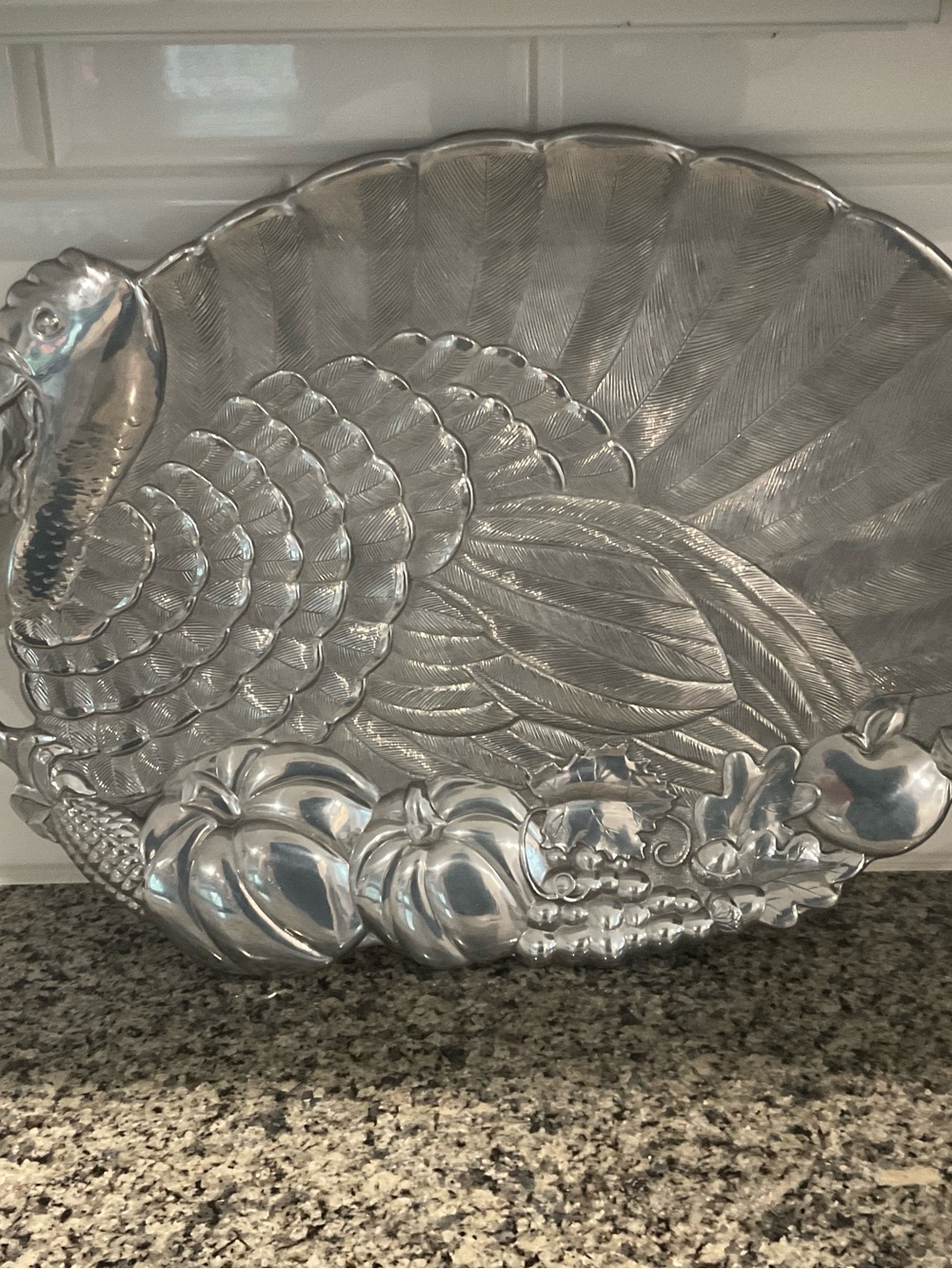 Lenox Embossed Metal Thanksgiving Turkey Platter with Handles -Vintage